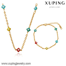 63918 Xuping nuevo diseño joyería chapado en oro mujer pulsera y collar conjuntos